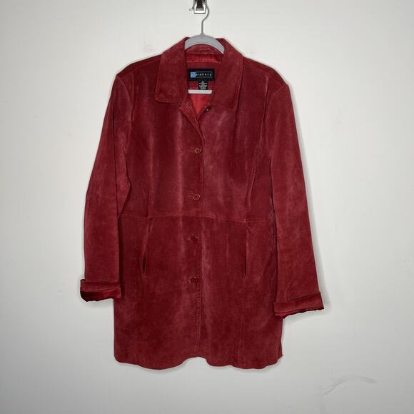 Relativity Jacket Womens XL Red Genuine Suede Leather Button Front Lined‎ - Picture 2 of 10